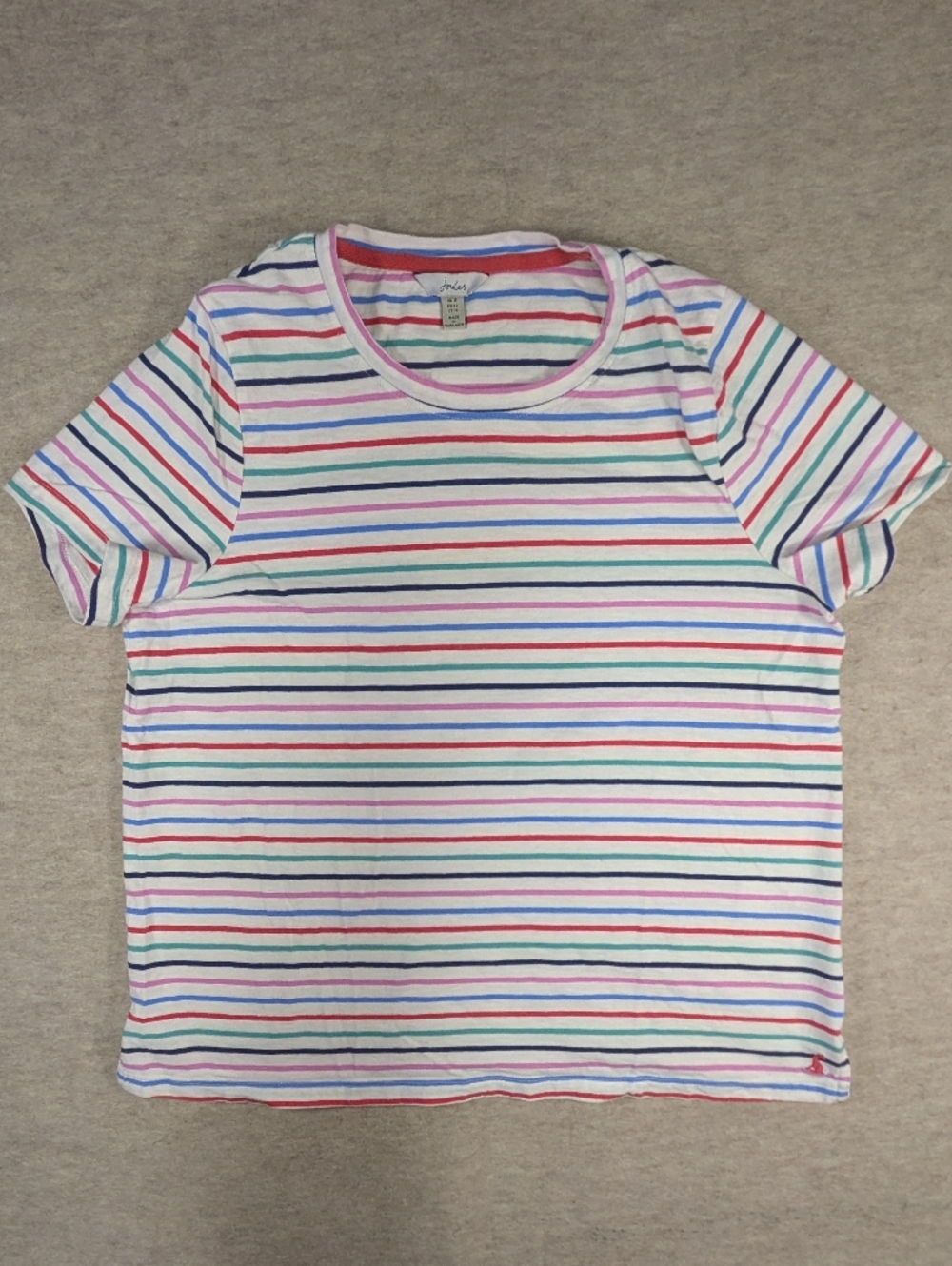 Joules Multi Color Striped Tee Cotton White Pink Blue & Green Girls XL 14